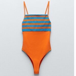 NEW ZARA Orange Crochet Bodysuit